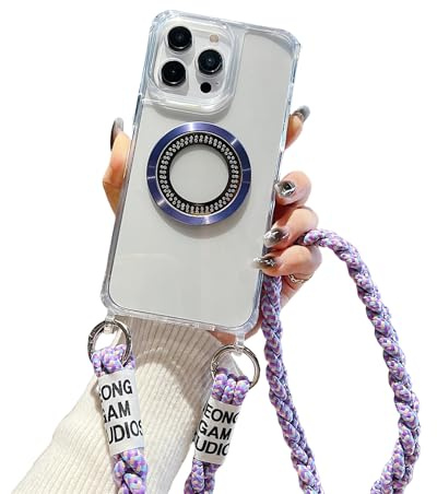 Emlivi Magnetisch Handykette Hülle für iPhone 15 Plus Kabelloses Laden Necklace Handyhülle TPU Case Cover mit Kordel zum Umhängen Stoßfest Schutzhülle mit Band für iPhone 15 Plus, Lila