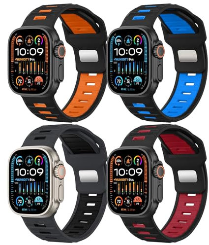 MoKo 4Pack Sportivi cinturini Compatibili con Cinturino Apple Watch Ultra 2/Ultra 49mm 46mm 45mm 44mm 42mm per Uomo, Silicone Cinturino per Apple Watch Ultra 2 iWatch Serie 10 9 8 7 6 5 4 SE,Colore G
