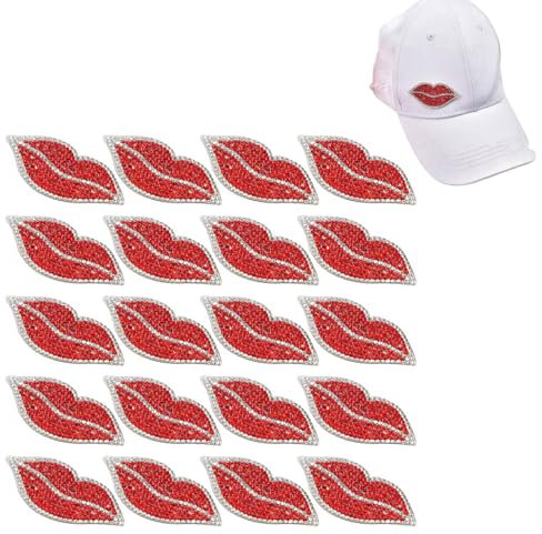 Strass-Lippen, 20 Stück, zum Aufbügeln, Lippen, zum Aufbügeln, rote Lippen, Strass-Aufkleber, Lippenflicken, Stickerei, Aufnäher, Kleidung, Dekoration