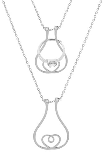 Hobbspring Ring-Halter Halskette Edelstahl Farbe Geometrische Ringhalter Hochzeit Verlobung Halskette Vintage Doppelherz Charm Halsketten Schmuck Für Ehefrau Krankenschwester Damen Geschenk