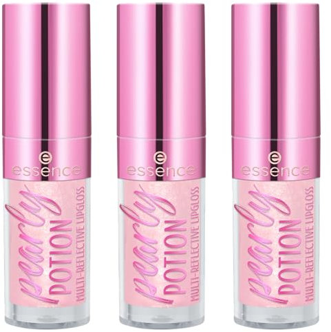 essence pearly POTION MULTI-REFLECTIVE LIPGLOSS, Nr. 01, Nude, glänzend, schimmernd, holographisch, transluzent, vegan, ohne Parabene, ohne Mikroplastikpartikel, Nanopartikel frei, 3er Pack (3x2.5ml)