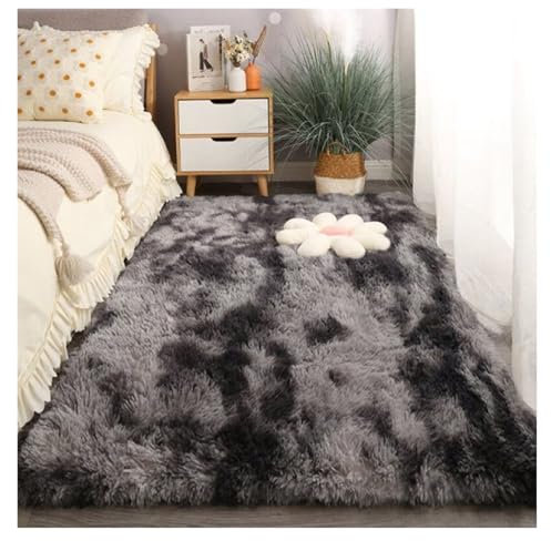 GOUSANG Teppiche Wohnzimmer 80 x 150 cm Wolle Bettvorleger Fell Optik Nachahmung Wolle Bettvorleger Sofa Matte Kunstfell Nachahmung, Dunkelgrau