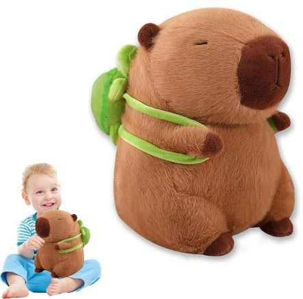 YongSral Capybara Plüschtier, Wasserschwein Kuscheltier, Tragende Schildkröte, Plush Toy für Mädchen und Jungen (45CM)