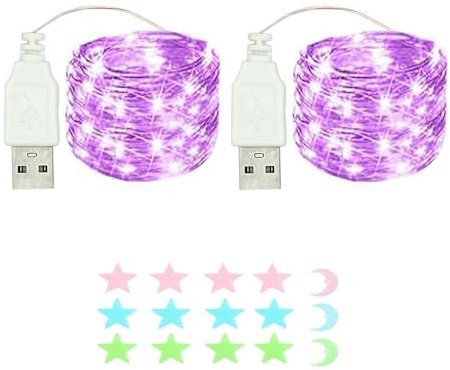 MUXIJIA 2 x luce stringa LED, 100 x LED 10M / 34Ft esterno/interno alimentatore USB impermeabile per camera da letto, cortile, matrimonio, Natale, fai da te, ecc. (Viola)