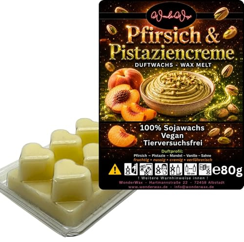 WonderWax® Duftriegel 6 x Duftwachs Herzen Weiß Pfirsich & Pistaziencreme | Farbe: Weiß | Raumduft für Duftlampen, Wax Melt, Sojawachs, Indoor Duftöl Wachs schmelzen für Aromalampe