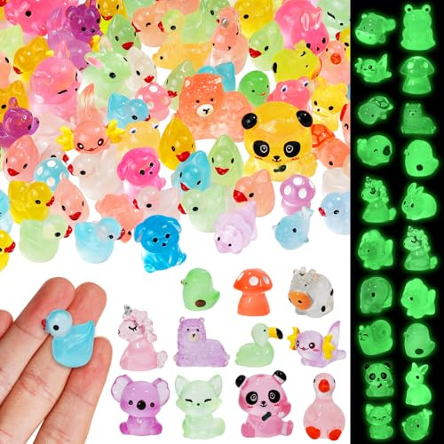 gyoyede 150pcs Luminous Mini Resin Animals,30 Styles Tiny Resin Animals Glow in The Dark Plastic Animal Figures Bulk,Mini Animal Figurines for Fairy Garden Micro Landscape Aquarium Dollhouse Decor