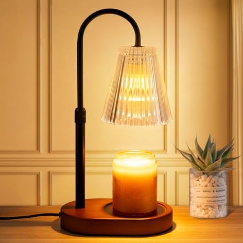 Transparent Candle Warmer Lamp with Timer Dimmer Adjustable Height Electric Wax Melter for Jar Candles Flameless Heater with 2 Bulbs Home Decor Gift for Women Mum Christmas Birthday Housewarming