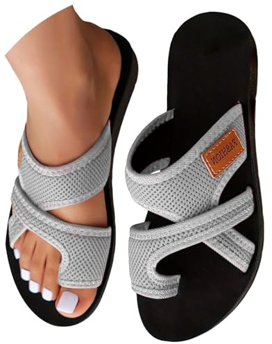 Generisch Sandales orthopédiques pour femme Hallux Valgus - Sandales plates d'été - En maille légère - Séparateurs d'orteils - Sandales de plage - Confortables et respirantes - Avec anneau d'orteil