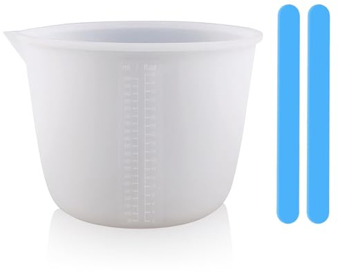 Gobelet Doseur en Silicone 1000 ml – Tasse à Mesurer Graduée Réutilisable avec Bâtonnets, Verre Doseur Resine Epoxy, Idéal pour Moules de Coulée, Bricolage, Cuisine et Laboratoire