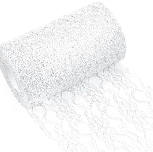KAIYAYA Tischläufer Spitze 15cm x 25m Tischläufer Weiß Spitze Spitzenband Weiß Vintage Dekoratives Tischband Spitzenstoff Tischdecke für Hochzeit Taufe Zeremonie Festival Ereignis Tabellen Dekoration