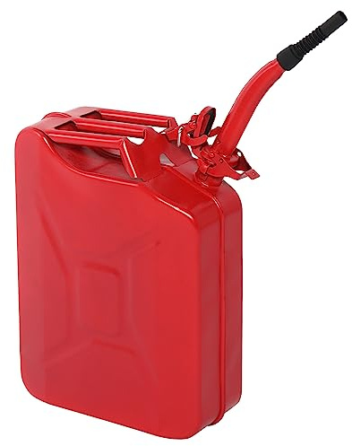 20 Litre 5 Gallon Metal Gas Can Fuel Tank Can Petrol Diesel Storage Can Portable with Spout System, for Automobile Vehicle Off Road Emergency Supply, Red