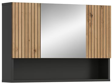 xonox.home – Spiegelschrank Mone 80x55x17 cm in Korpus Basalt Nachbildung und Front Artisan Oak Nachbildung – Spiegelschrank mit Holzoptik – funktional & modern