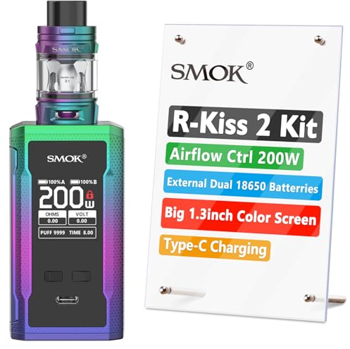 SMOK R-Kiss 2 Vaping Kit 200W, 7-Color | 1.3-inch Color Screen, Top Filling, Type-C, Requires Dual 18650 Batteries (not included). 2ml No Nicotine.