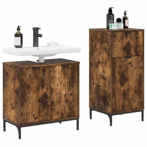 vidaXL Bathroom Furniture Set Plaid 2 pcs Smoked oak 39.5 x 36 x 88 cm,