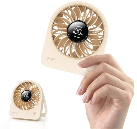 Aecooly Mini Ventilator Tischmodell 4 Windstufen 10 Std. Akkulaufzeit USB | Leise, Akku-Ventilator, 180° verstellbar, batteriebetrieben, ideal für Reise/Büro, Geschenk für Frauen – Beige
