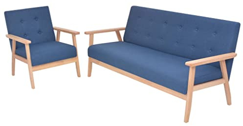 Owoxanthellate 2-TLG. Sofa Set Blau Scandi 3-Sitzer 158 cm & Sessel 64,5 cm, Holzrahmen, strapazierfähiger Polyesterbezug gepolstert für Wohnzimmer Schlafzimmer Büro