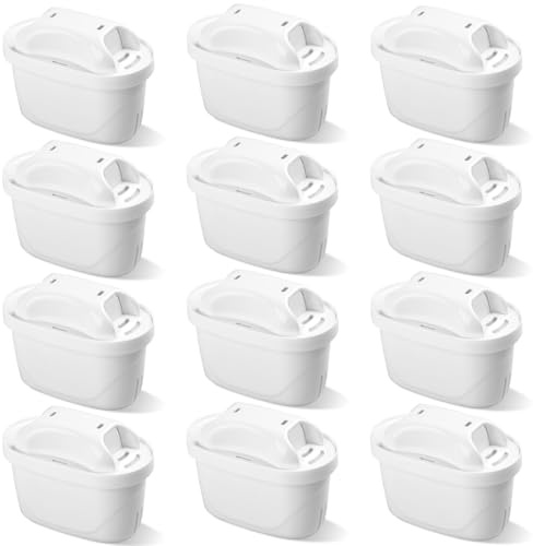 12-Pack Universal Water Filter Cartridges,Replacement for Brita Filter Jugs | Long-Lasting Performance & Safety, Reduces Limescale, Chlorine, Lead, Copper for Appliance Care and Healthier Water