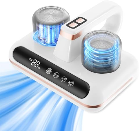 Rivenex Mattress Vacuum Cleaner, 20000pa Ultrasonic & UV-C Light Bed Vacuum Cleaner, LED Screen Hand Held Vacuum Cordless with HEPA Filtration, Rechargeable Portable Dust Mite Cleaner (White)