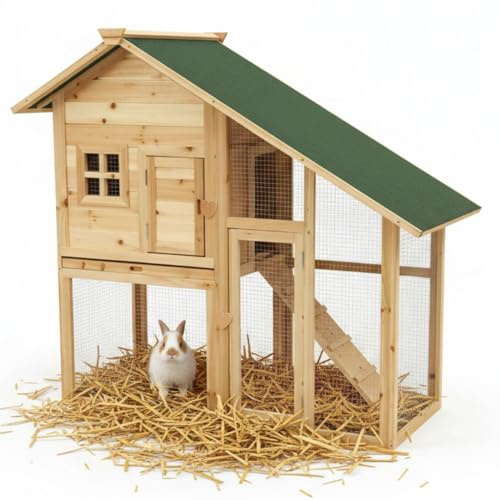 Mucola Hasenstall Kaninchenstall 2 Etagen mit Freilauf 145x65x100 cm Holz