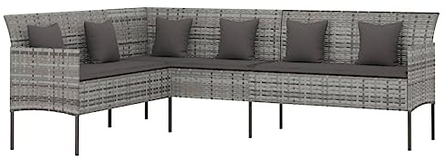 QJBSAVVA Gartensofa L-Form mit Kissen Grau Poly Rattan Ecksofa Garten Lounge Set Outdoor Sofa Eckcouch für Terrasse Balkon und Garten 220 x 162 x 79,5 cm inkl. Polster