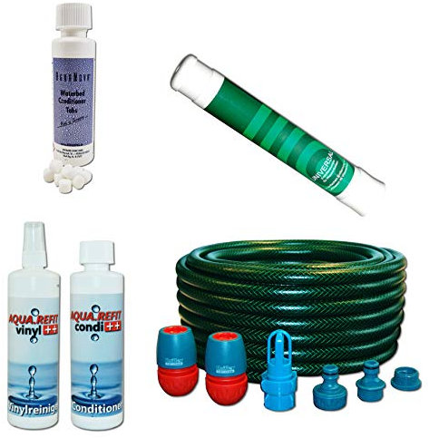 Aqua REFIT Wasserbetten Befüllschlauch Entleerschlauch für Mono Wasserbett + 1x Conditioner + Vinylreiniger + Entlüfterpumpe