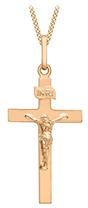 CARISSIMA Women's 9 ct Rose Gold Polished Crucifix Pendant on Curb Chain of Length 46 cm