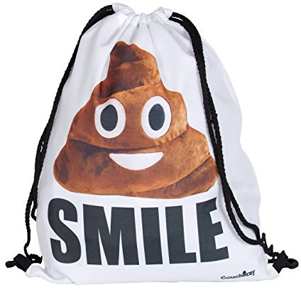 Coucharmy Jahn2 Poop Multi EMOJI Unicode Turnbeutel Rucksack Sport Beutel Gymsack Hipster Tasche vers. Design (ca. 32 x 39 cm) (Poop Smile/Weiß)