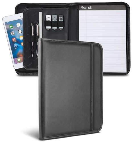 Samsill Cartera profesional de piel sintética con cremallera, funda para tablet de 10.1 pulgadas, con bloc de notas de 7 x 10 pulgadas, color negro