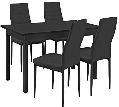 [en.casa] Esstisch Küchentisch Esszimmertisch 120x60cm mit 4 Stühlen schwarz gepolstert Sitzgruppe im Sparpaket
