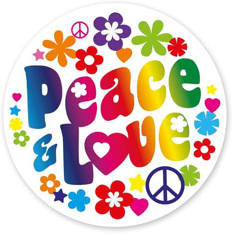 Sticker Peace & Love I Ø 10 cm I Flower-Power Blumen Hippie Motiv I für Laptop Koffer Tür Roller Auto-Aufkleber I wetterfest I kfz260