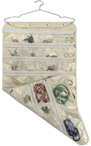 BB Brotrade Schmuck-Organizer zum Aufhängen, 80 Fächer, Organizer für Schmuck Beige With Zipper