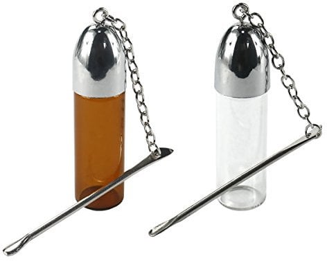 FORMAX®420 2 Pack Glass Snuff Bottles with Metal Spoon Screw Cap Container Sniffer Brown and Clear