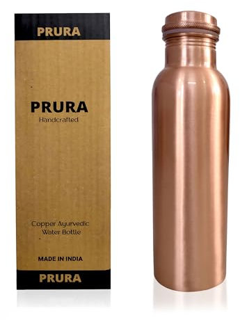 PRURA Pure Copper Bottle Flower Printed Water Bottle Yoga Ayurveda Health Benefits Copper Bottle Leak Proof (900ml/30oz, Design 8)