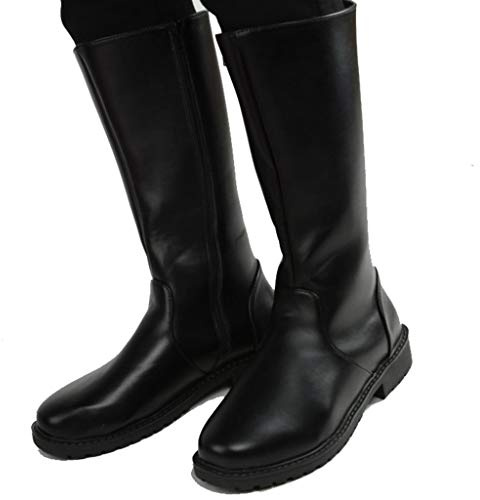 MWbetsy Herren Kniehohe Lederstiefel Unisex-Reitstiefel Bühnen-Trekkingschuhe Lässig Weites Bein Mittlere Waden Durchgehender Reißverschluss Runder Kopf,Schwarz,43
