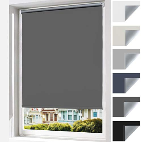 Vkele Verdunkelungsrollo ohne Bohren, Thermorollo Klemmfix mit Hitzeschutz für Sommer, Sonnenschutz innen, blickdichtes Fensterrollo als Sichtschutz für Fenster & Tür, Dunkelgrau 85x150cm (BxH)