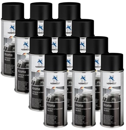 Normfest Kroma Lackspray Schwarz Matt RAL 9005 – Hochwertiger Nitro-Kombinationslack mit hoher Deckkraft, kratzbeständig, witterungs- & lichtbeständig, schnelltrocknend – 12x 400ml