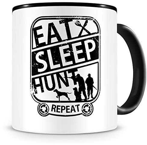 Samunshi® Jäger Tasse mit Spruch Eat Sleep Hunt Repeat Geschenk für Jäger Kaffeetasse groß Lustige Tassen zum Geburtstag schwarz 300ml