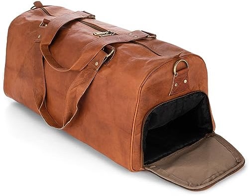 Berliner Bags Weekender Oslo Reisetasche aus Leder Damen Herren Braun Groß 45l (Mit Schuhfach)