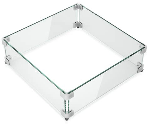 GASPRO Pare-vent en verre de 49,5 cm pour table de foyer carrée, panneau en verre trempé épais et robuste avec support d'angle en aluminium dur et pieds en caoutchouc, facile à assembler
