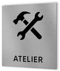 DECOHO - Pictogramme format 20 cm x 20 cm en Dibond Aluminium brossé - Modèle Atelier - Argent