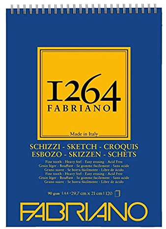 Fabriano Blocco 1264 per Schizzi A4 Gr.90/mq Fogli 120 Spiralato Lato Corto