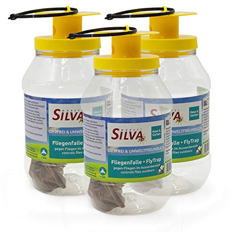 Silva Monitoring Fliegenfalle Behälter 3 Stück - natürlicher Wirkstoff mit maximaler Fangleistung & wiederverwendbar
