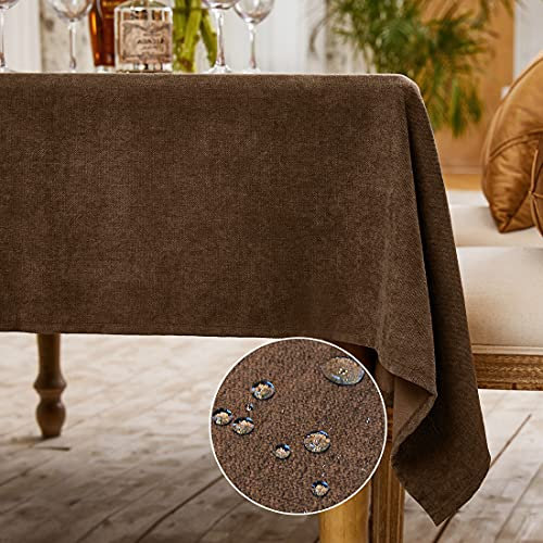 WAITER TREE Tischdecke Hochwertig Tischdecke Abwaschbar Tischtuch Pflegeleichte Tischdecke Flaumoptik Wasserdicht Tischdecke Lotuseffekt Dunkelbraun 140 x 240 cm