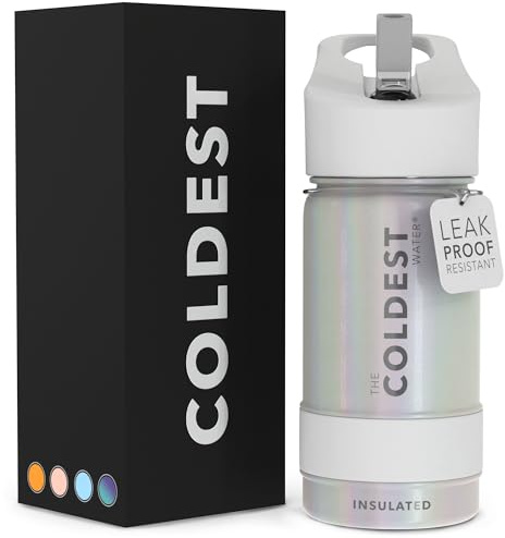 Coldest Insulated Water Bottle with Straw Lid - Stainless Steel Metal Insulated Bottle for Men & Women (Cosmic Ice Glitter, 14 oz)