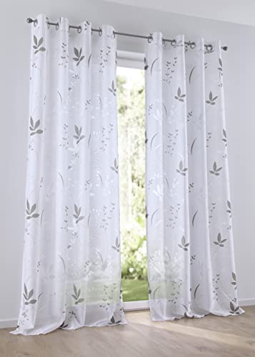 Kutti Vorhang Ösenschal Dandelion weiß, transparent, floral, Bedruckt, Store für Gardinenstangen 140 x 175 cm(1 Stück)