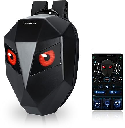 Crelander Motorrad-Rucksack, LED, programmierbarer Ritterrucksack, Hartschale, Laptoptasche, Motorradfahren, Tagesrucksack, Helmtasche, Schwarz, Big, Daypack Rucksäcke