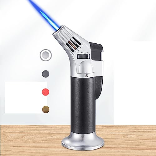 ibforcty Refillable Culinary Cooking Torch Kitchen Blow Torch Lighter with Safety Lock Adjustable and Lock Flame (Butane Gas not Included) (Silver)
