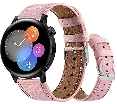 Armbänder Leder Uhrenarmband für Huawei Watch GT3 42mm Leder mit Metallschnalle aus Edelstahl Armband für Herren Damen, Lederarmband für Huawei Watch GT3 42mm (rosa,20mm)