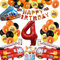 Feuerwehr Deko Kindergeburtstag 4 Jahre, Feuerwehr Deko 4. Geburtstag Junge, Feuerwehrauto Folienballon Luftballon Geburtstag Deko Tortendeko Feuerwehr für Feuerwehr Geburtstag Deko 4 Jahre