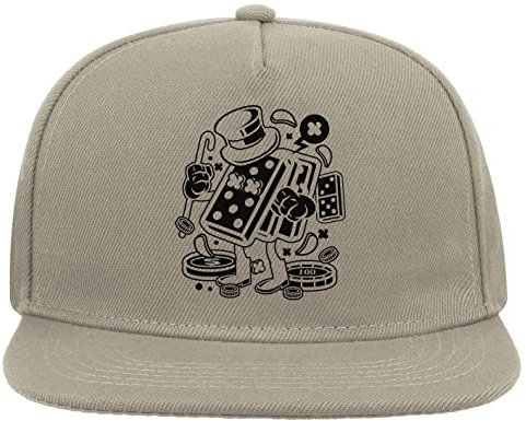 Classic Gambler Domino Poker Chips 5 Panel Snapback Flat Visor Cap Hat Baseballmütze Grau